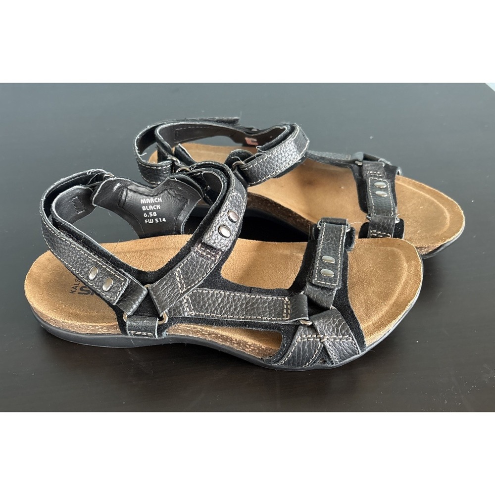 Kalso Earth Sandals March Womens 6.5 Black Cork Negative Heel Walking Comfort